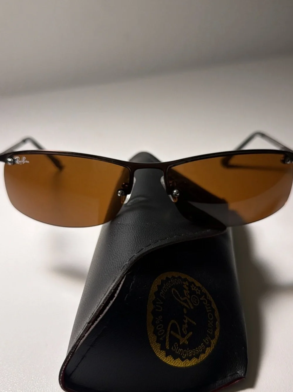 Ray-Ban Brown Rimless Sunglasses with Brown Lenses